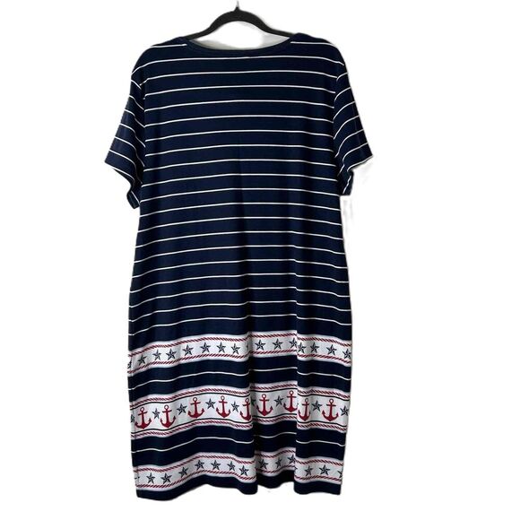 Karen Scott Sport Dress Womens Size XXL White Navy Casual Striped Anchor - Picture 5 of 5